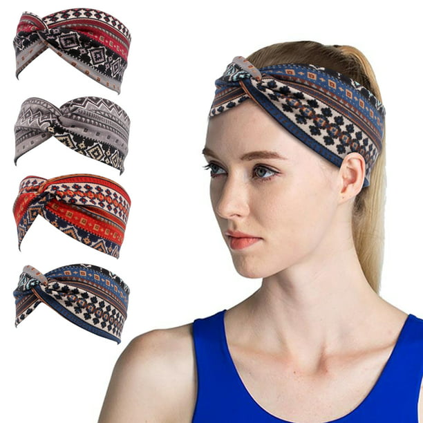 4 Pack Boho Style Cross Elastic Head Wrap Multicolor Hair Bands Leaf Pattern Fashion Twisted Hair Accessories Womens Headbands 